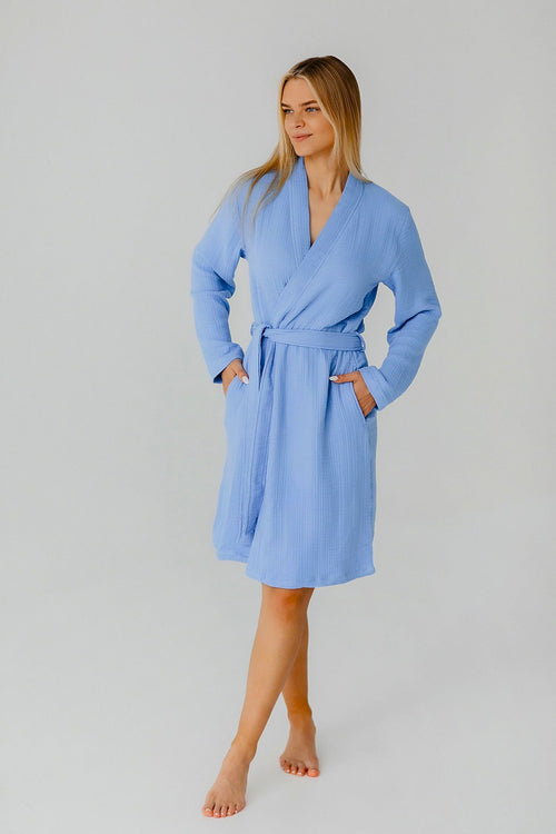 Crinkly Bathrobe Azure Blue