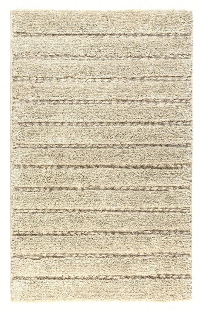 Beige katoenen badmat van Casilin met antislip laag en strepen motief