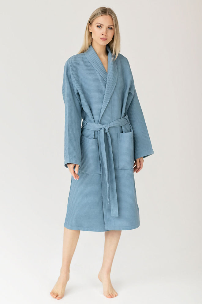 Kos | Wafel Badjas - Jeans Blue